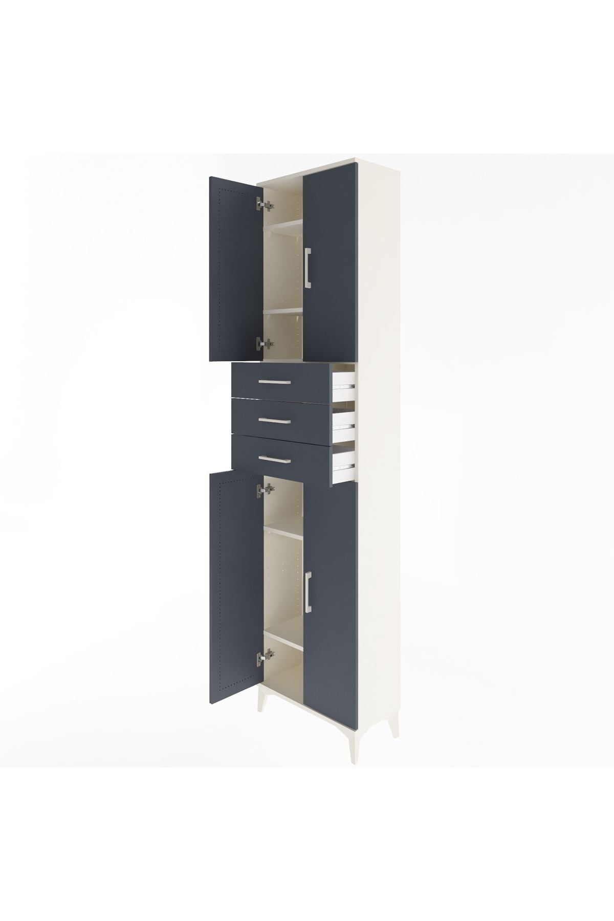 Arges Dolap 5 Raflı 3 Çekmeceli 4 Kapaklı 60x30x243 Aytaşı-Antrasit