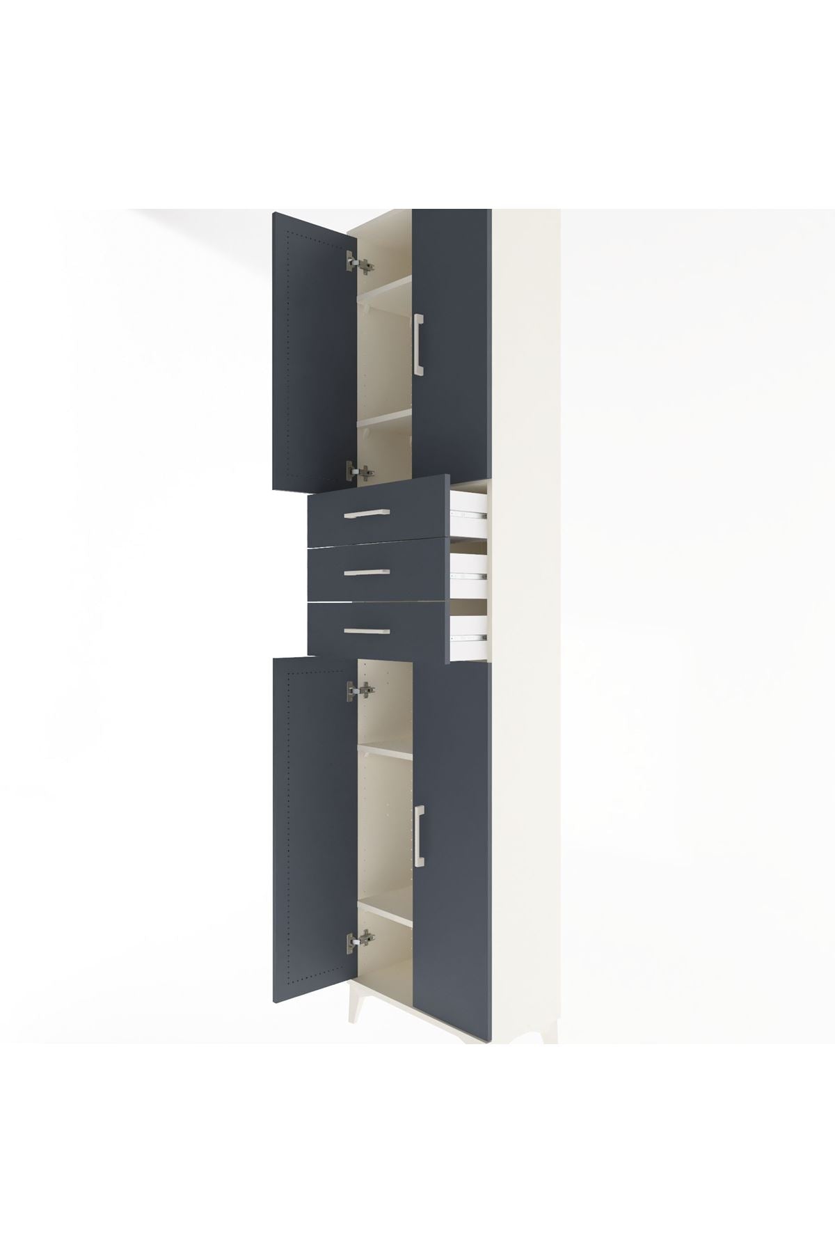 Arges Dolap 5 Raflı 3 Çekmeceli 4 Kapaklı 60x30x243 Aytaşı-Antrasit