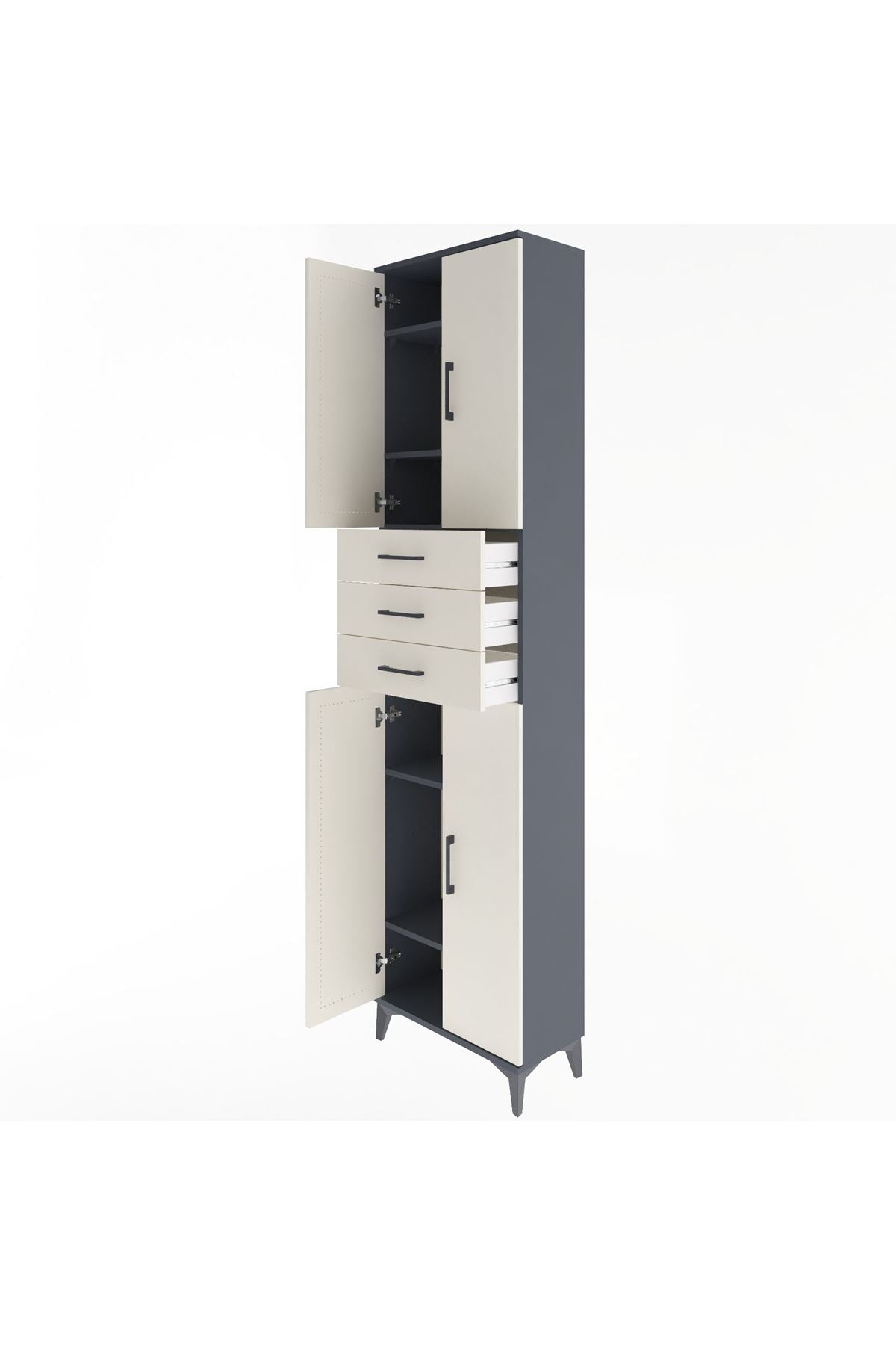 Arges Dolap 5 Raflı 3 Çekmeceli 4 Kapaklı 60x30x243 Antrasit-Aytaşı