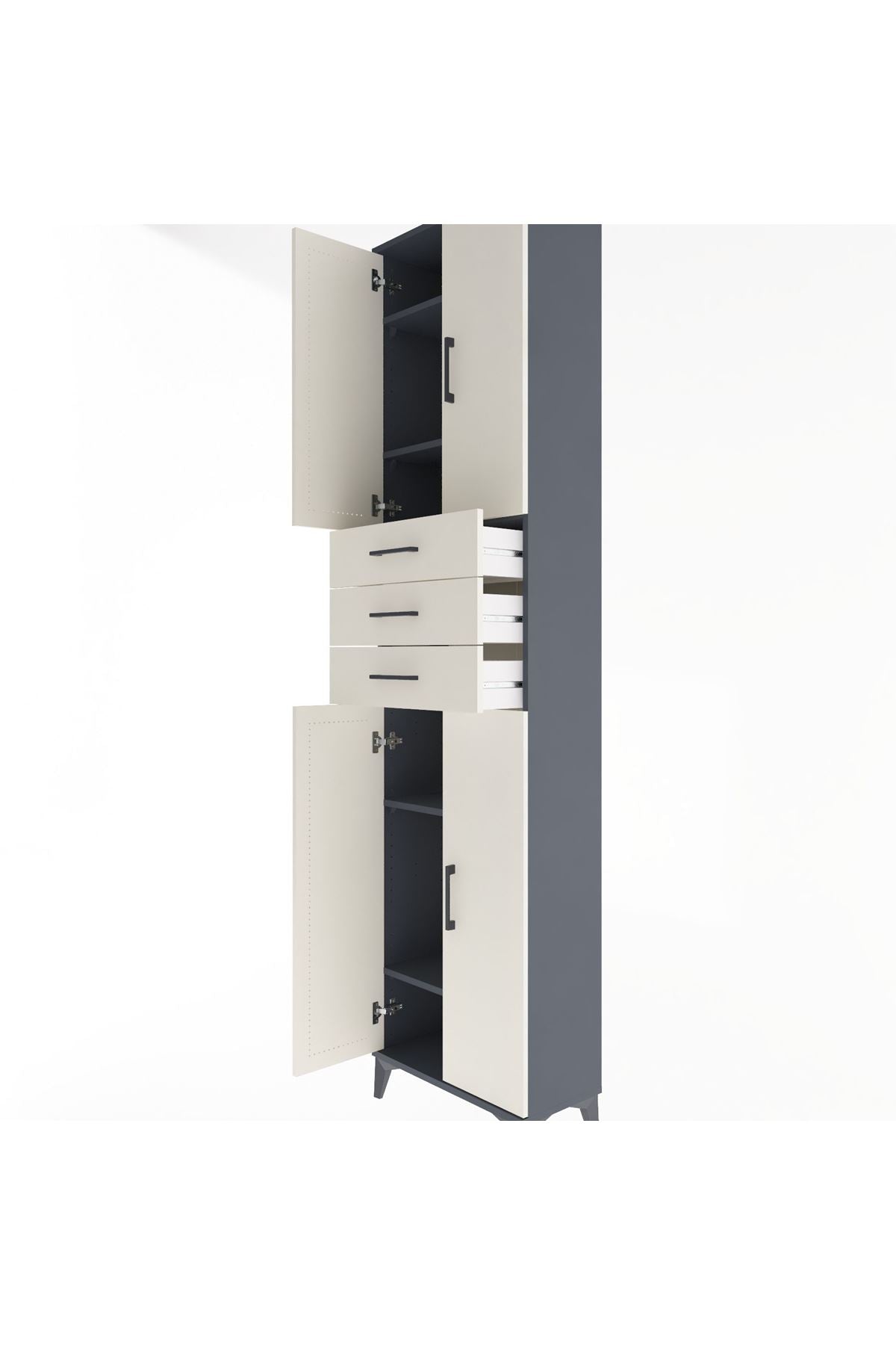 Arges Dolap 5 Raflı 3 Çekmeceli 4 Kapaklı 60x30x243 Antrasit-Aytaşı
