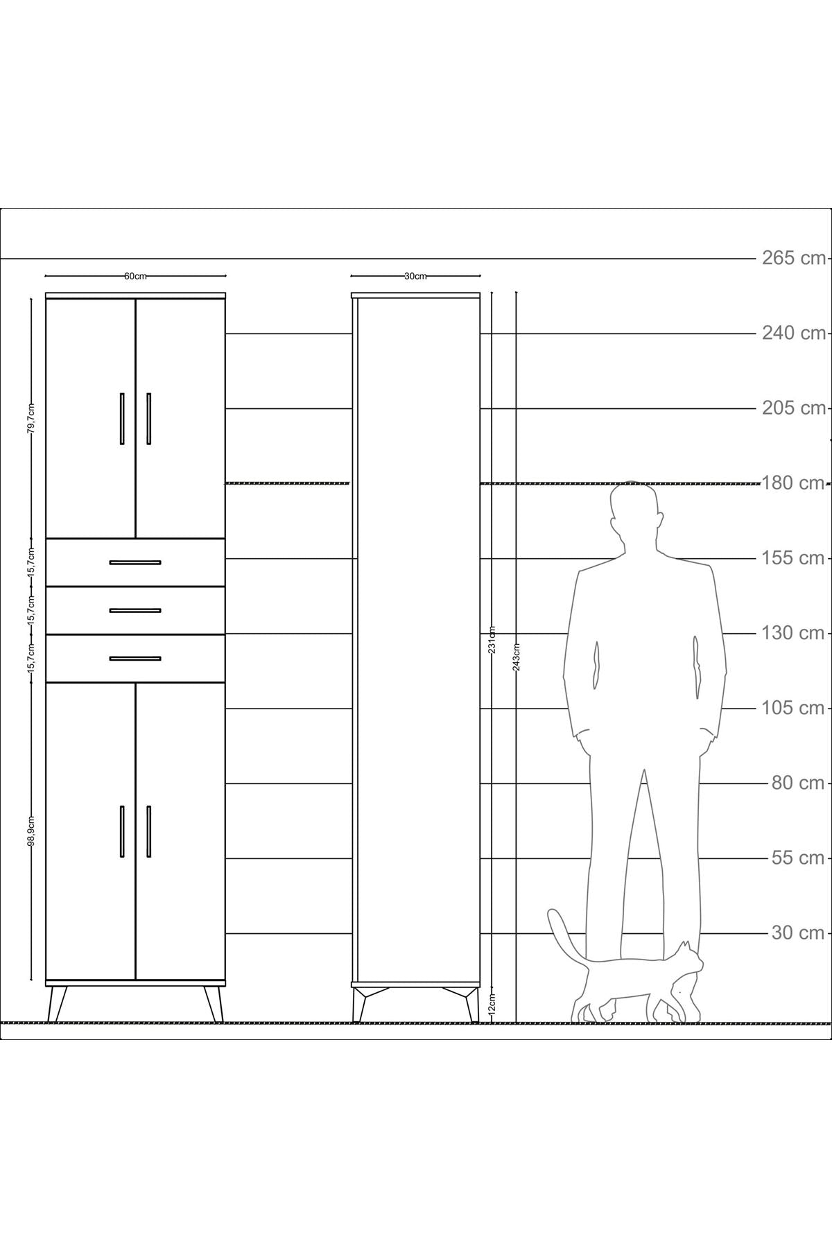 Arges Dolap 5 Raflı 3 Çekmeceli 4 Kapaklı 60x30x243 Antrasit-Aytaşı