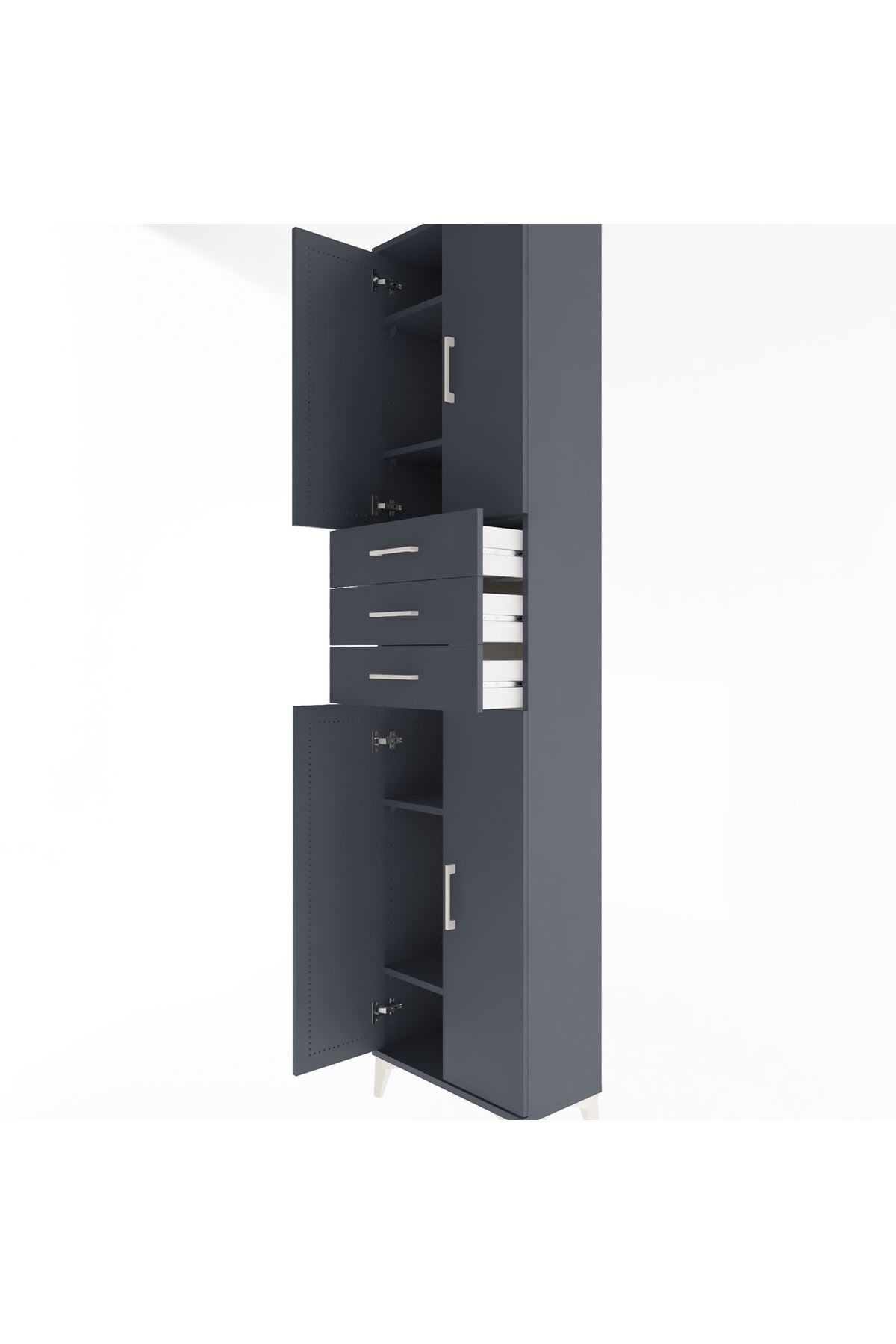 Arges Dolap 5 Raflı 3 Çekmeceli 4 Kapaklı 60x30x243 Antrasit-Antrasit