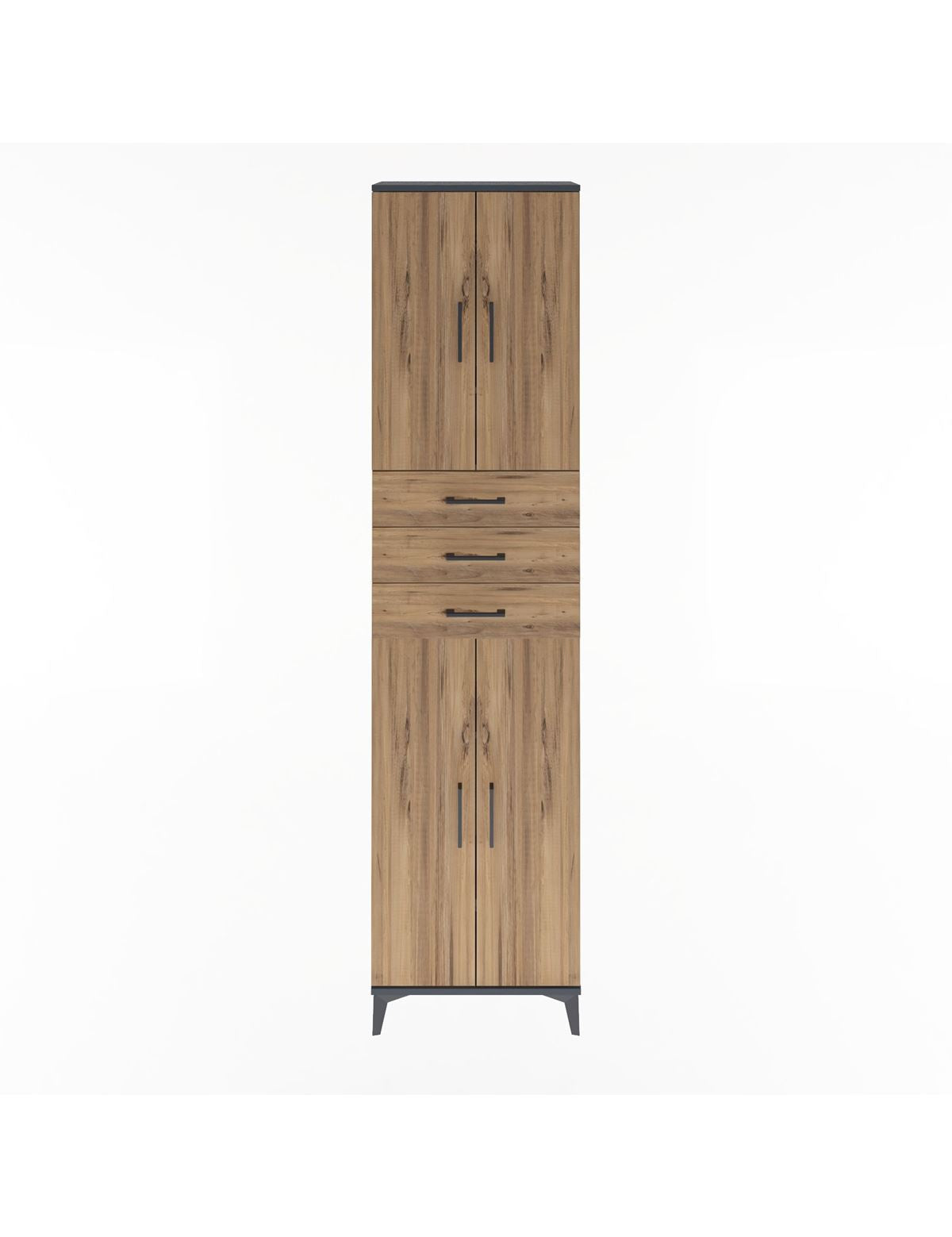 Arges Dolap 5 Raflı 3 Çekmeceli 4 Kapaklı 60x30x243 Antrasit-Çam