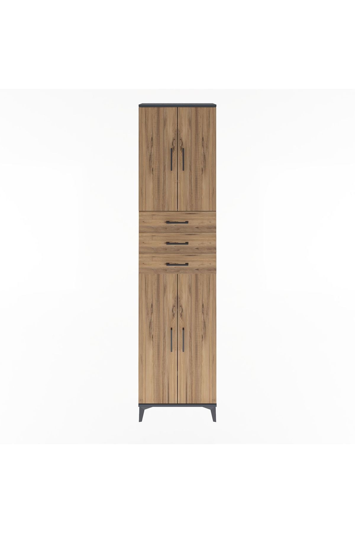 Arges Dolap 5 Raflı 3 Çekmeceli 4 Kapaklı 60x30x243 Antrasit-Çam