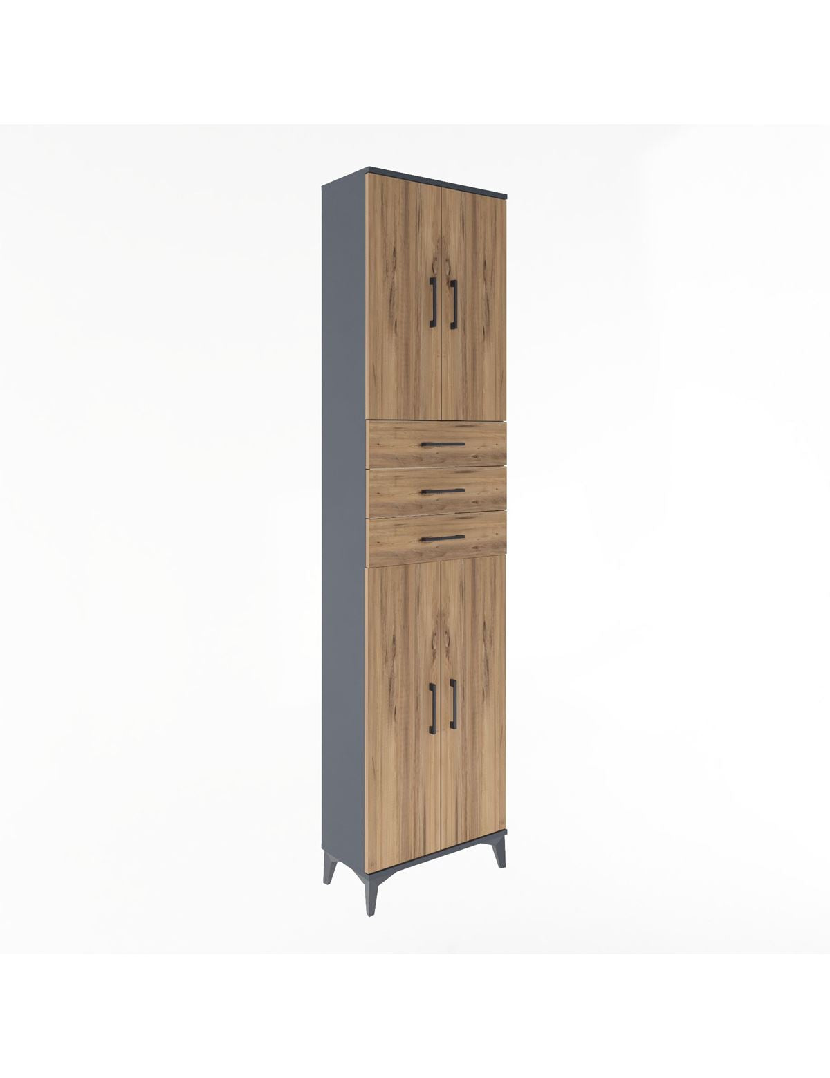 Arges Dolap 5 Raflı 3 Çekmeceli 4 Kapaklı 60x30x243 Antrasit-Çam