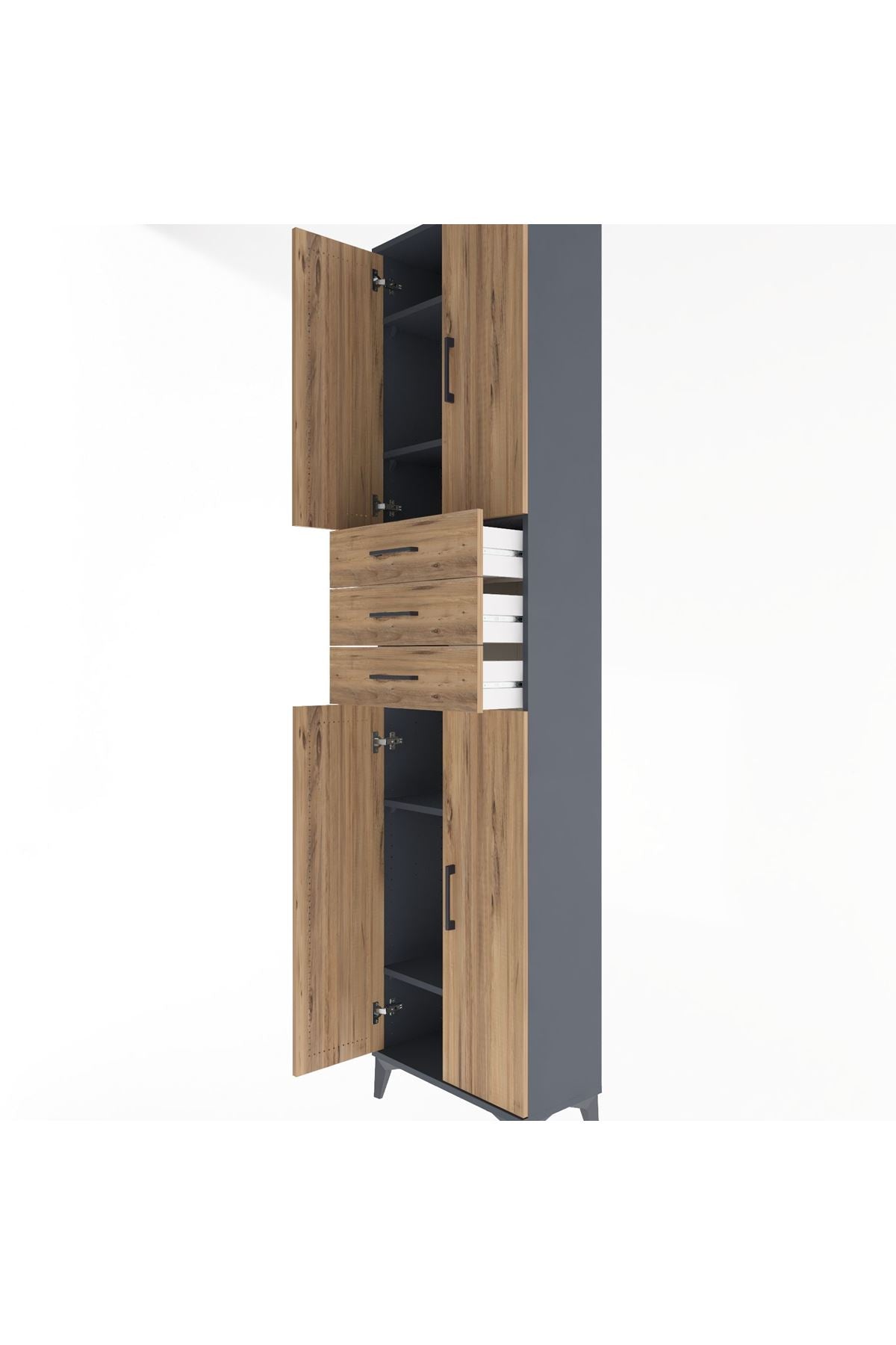 Arges Dolap 5 Raflı 3 Çekmeceli 4 Kapaklı 60x30x243 Antrasit-Çam