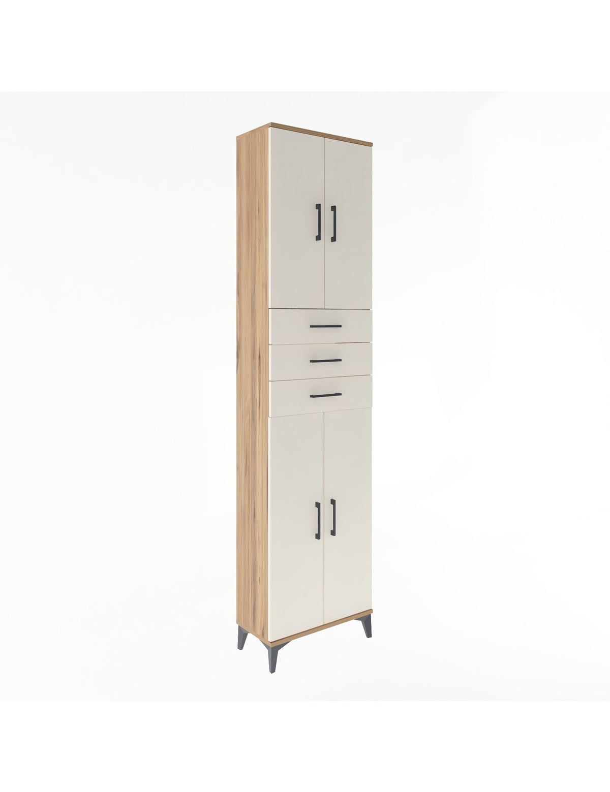 Arges Dolap 5 Raflı 3 Çekmeceli 4 Kapaklı 60x30x243 Çam-Aytaşı