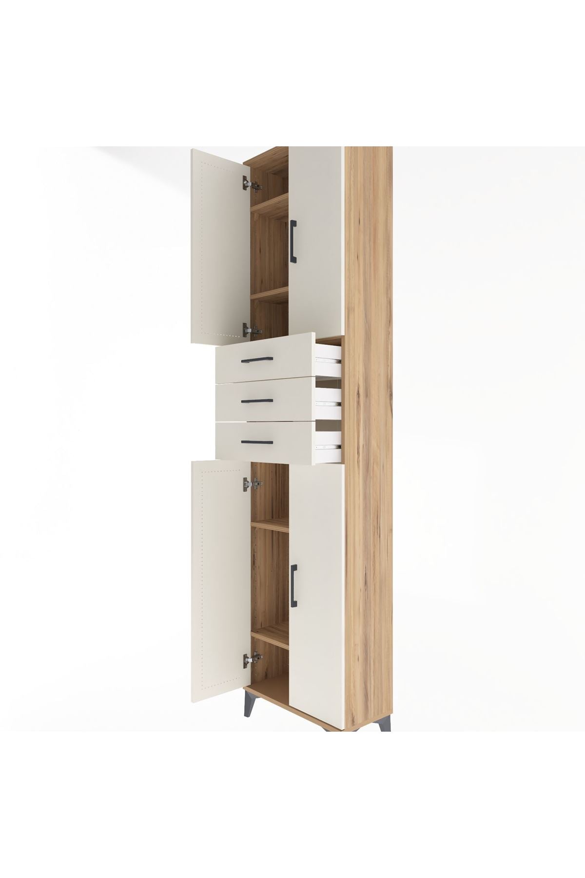 Arges Dolap 5 Raflı 3 Çekmeceli 4 Kapaklı 60x30x243 Çam-Aytaşı