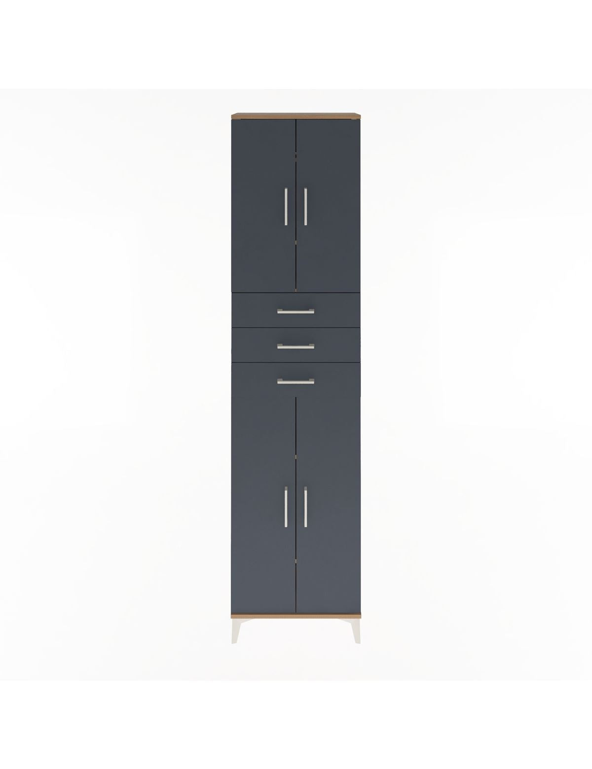 Arges Dolap 5 Raflı 3 Çekmeceli 4 Kapaklı 60x30x243 Çam-Antrasit