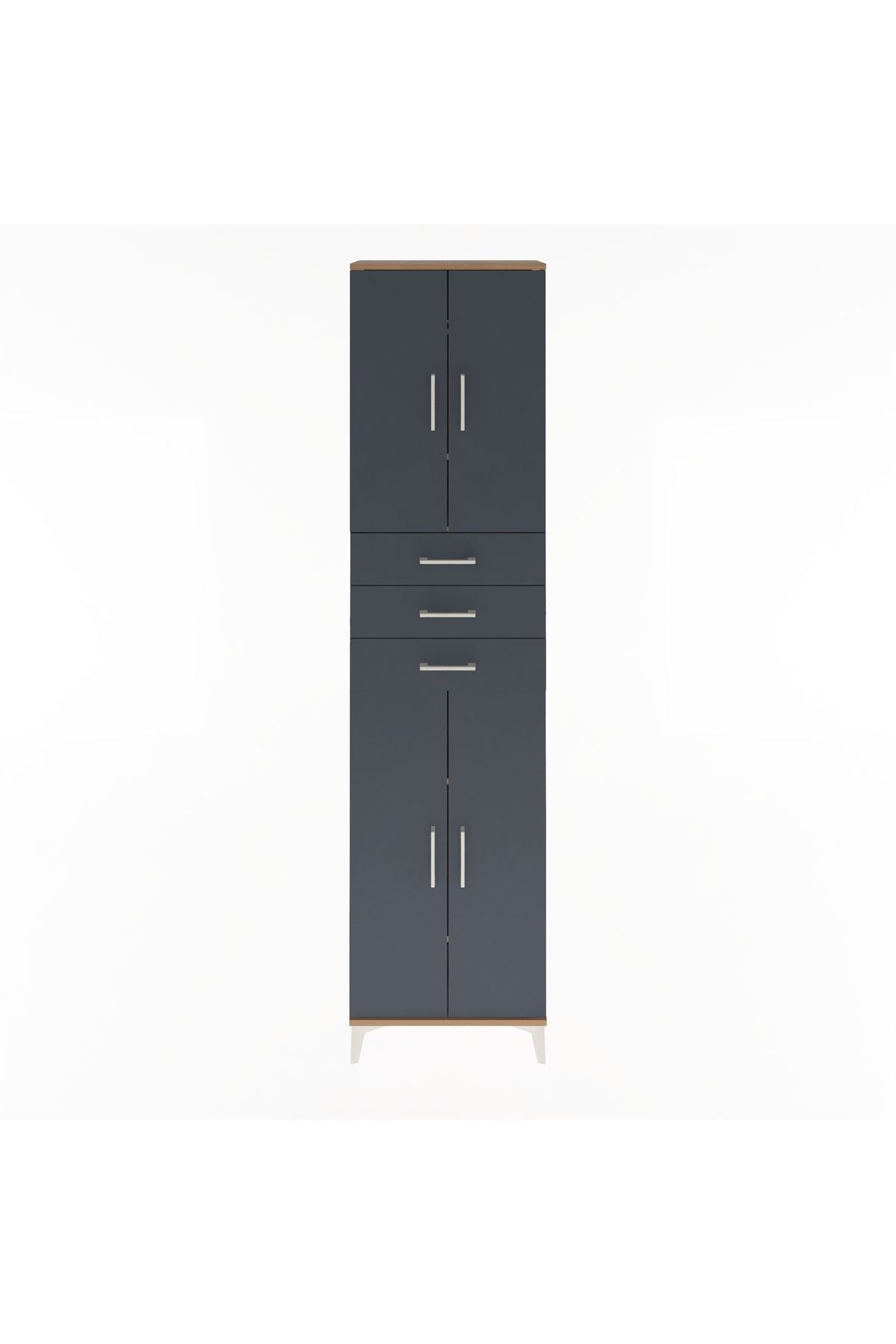 Arges Dolap 5 Raflı 3 Çekmeceli 4 Kapaklı 60x30x243 Çam-Antrasit