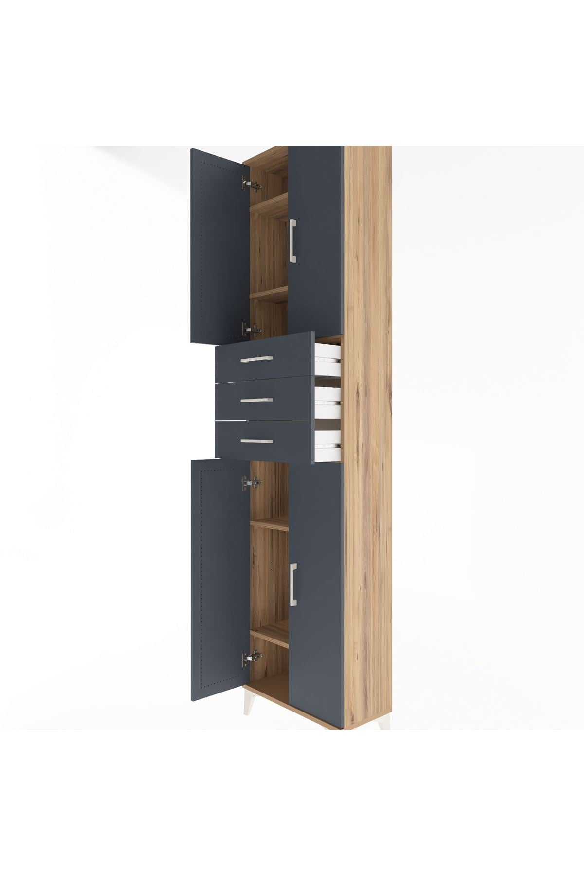 Arges Dolap 5 Raflı 3 Çekmeceli 4 Kapaklı 60x30x243 Çam-Antrasit