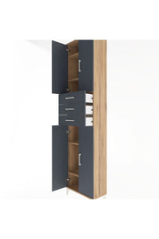 Arges Dolap 5 Raflı 3 Çekmeceli 4 Kapaklı 60x30x243 Çam-Antrasit