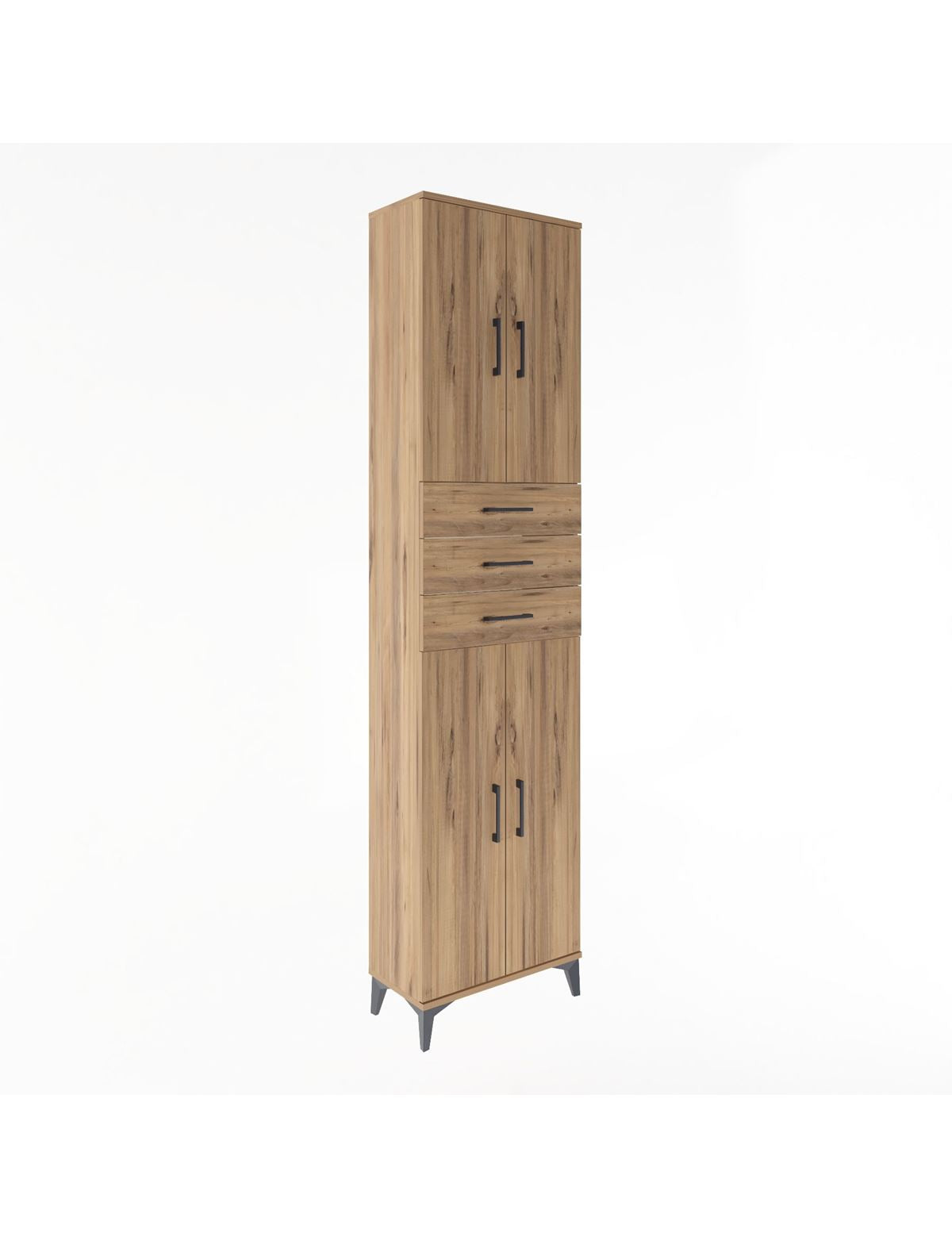 Arges Dolap 5 Raflı 3 Çekmeceli 4 Kapaklı 60x30x243 Çam-Çam