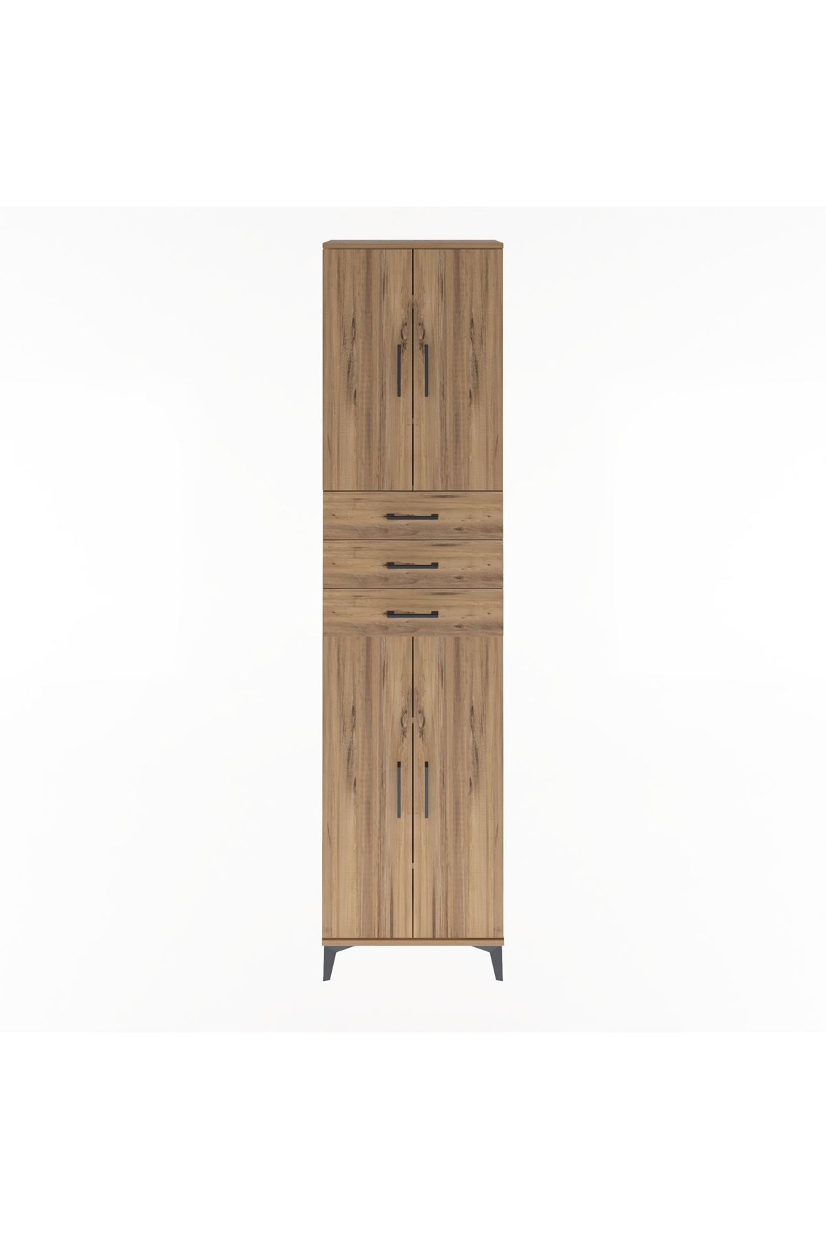 Arges Dolap 5 Raflı 3 Çekmeceli 4 Kapaklı 60x30x243 Çam-Çam