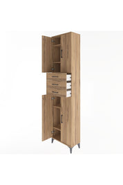 Arges Dolap 5 Raflı 3 Çekmeceli 4 Kapaklı 60x30x243 Çam-Çam