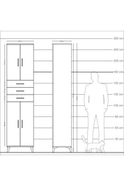 Arges Dolap 5 Raflı 3 Çekmeceli 4 Kapaklı 60x30x243 Çam-Çam