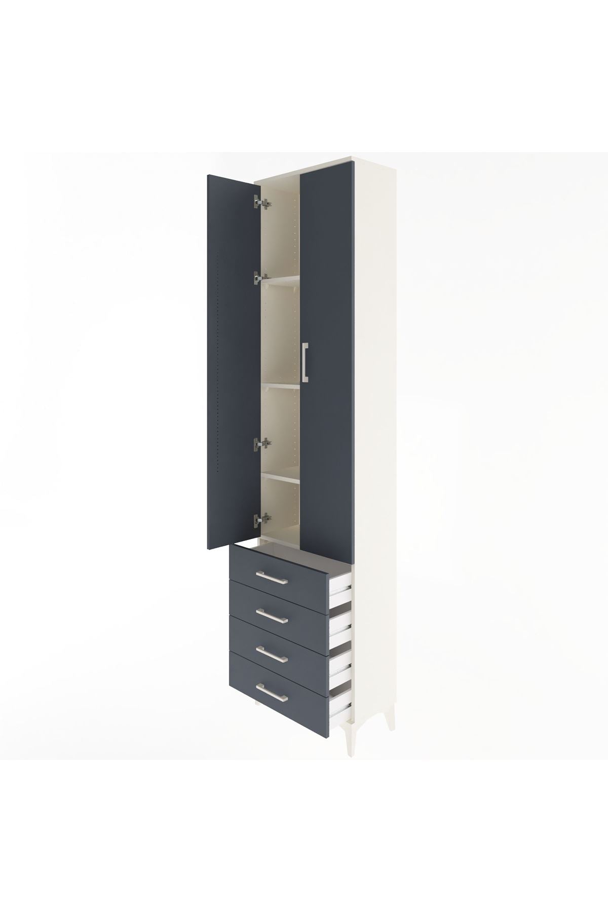 Arges Dolap 4 Raflı 4 Çekmeceli 2 Kapaklı 60x30x243 Aytaşı-Antrasit