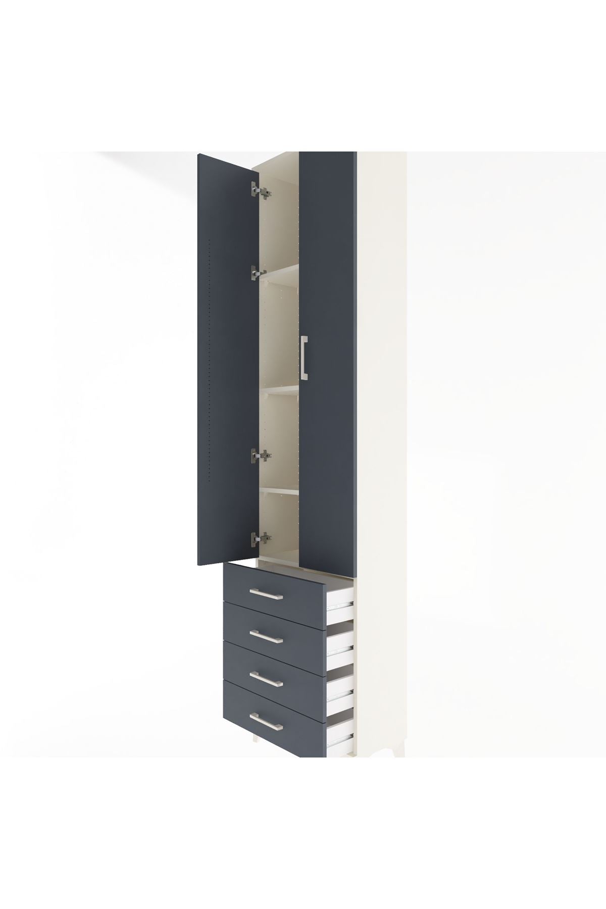 Arges Dolap 4 Raflı 4 Çekmeceli 2 Kapaklı 60x30x243 Aytaşı-Antrasit