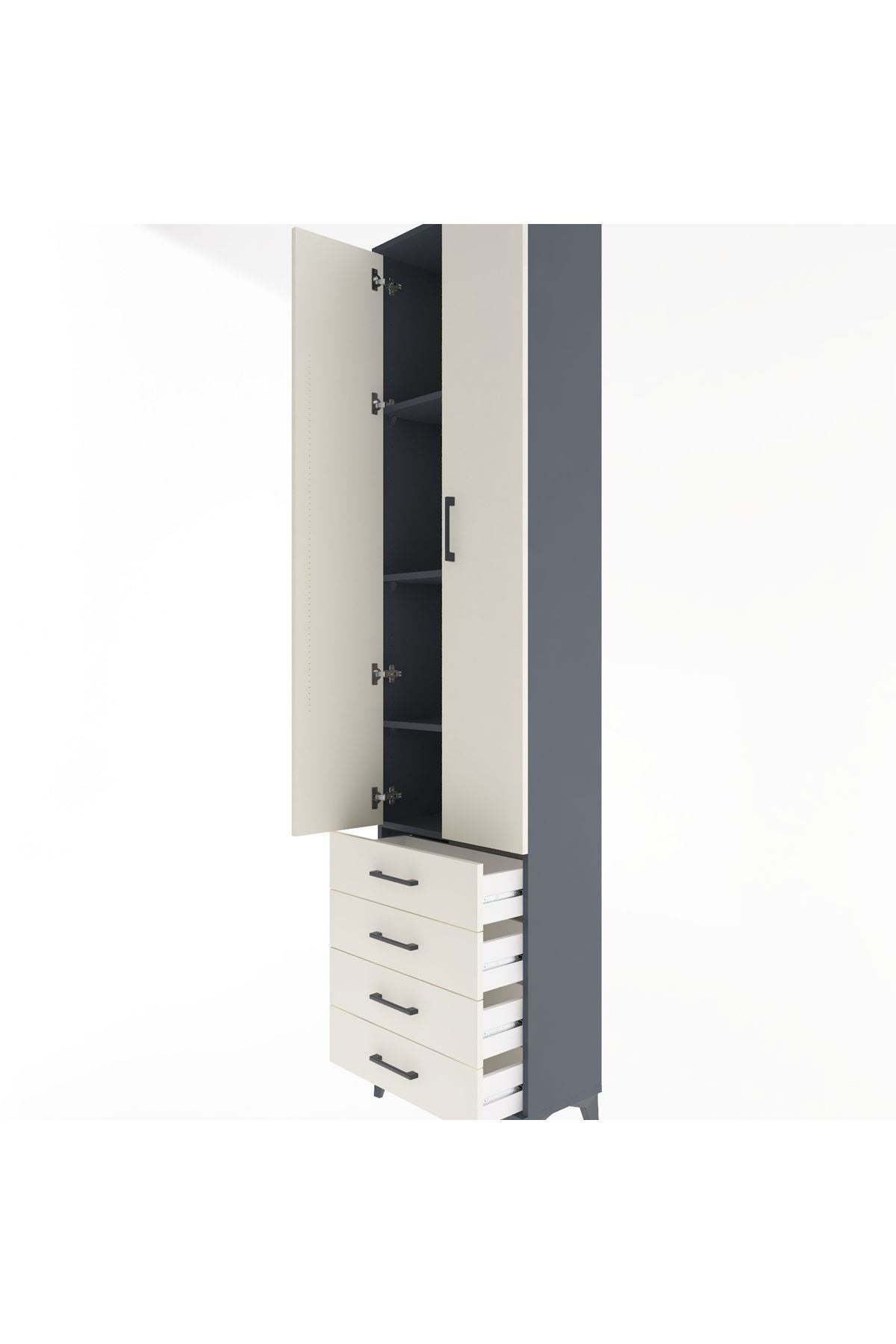 Arges Dolap 4 Raflı 4 Çekmeceli 2 Kapaklı 60x30x243 Antrasit-Aytaşı