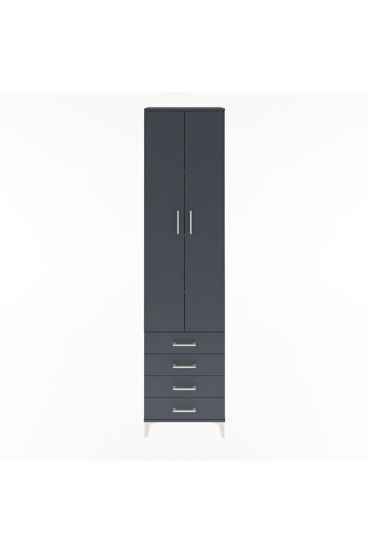 Arges Dolap 4 Raflı 4 Çekmeceli 2 Kapaklı 60x30x243 Antrasit-Antrasit