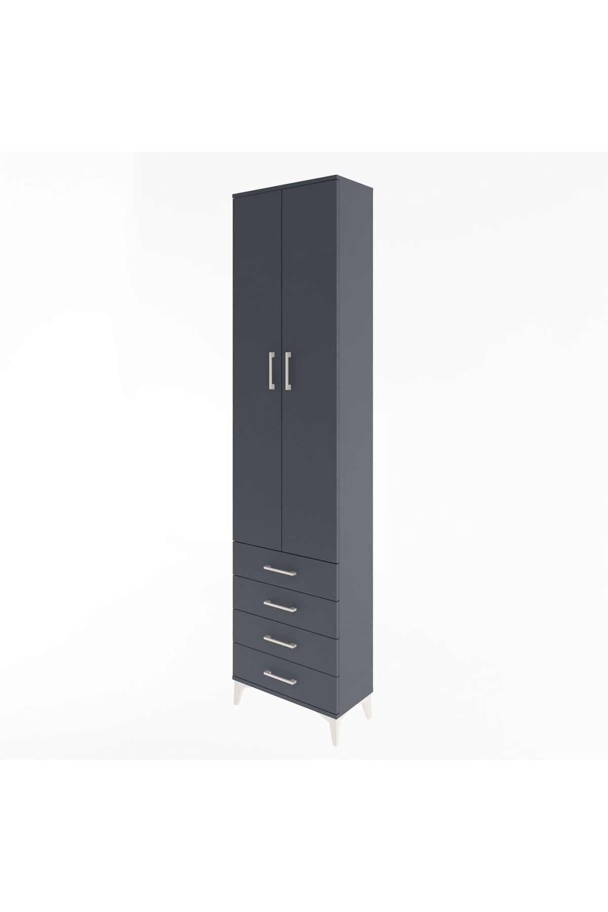 Arges Dolap 4 Raflı 4 Çekmeceli 2 Kapaklı 60x30x243 Antrasit-Antrasit