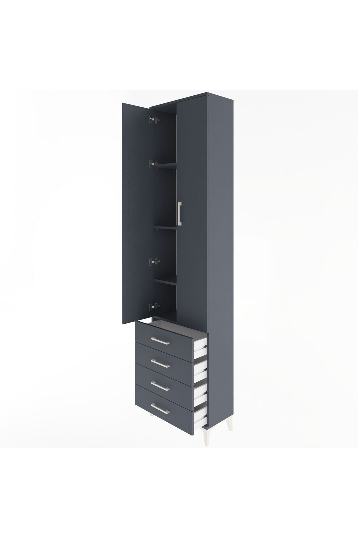 Arges Dolap 4 Raflı 4 Çekmeceli 2 Kapaklı 60x30x243 Antrasit-Antrasit