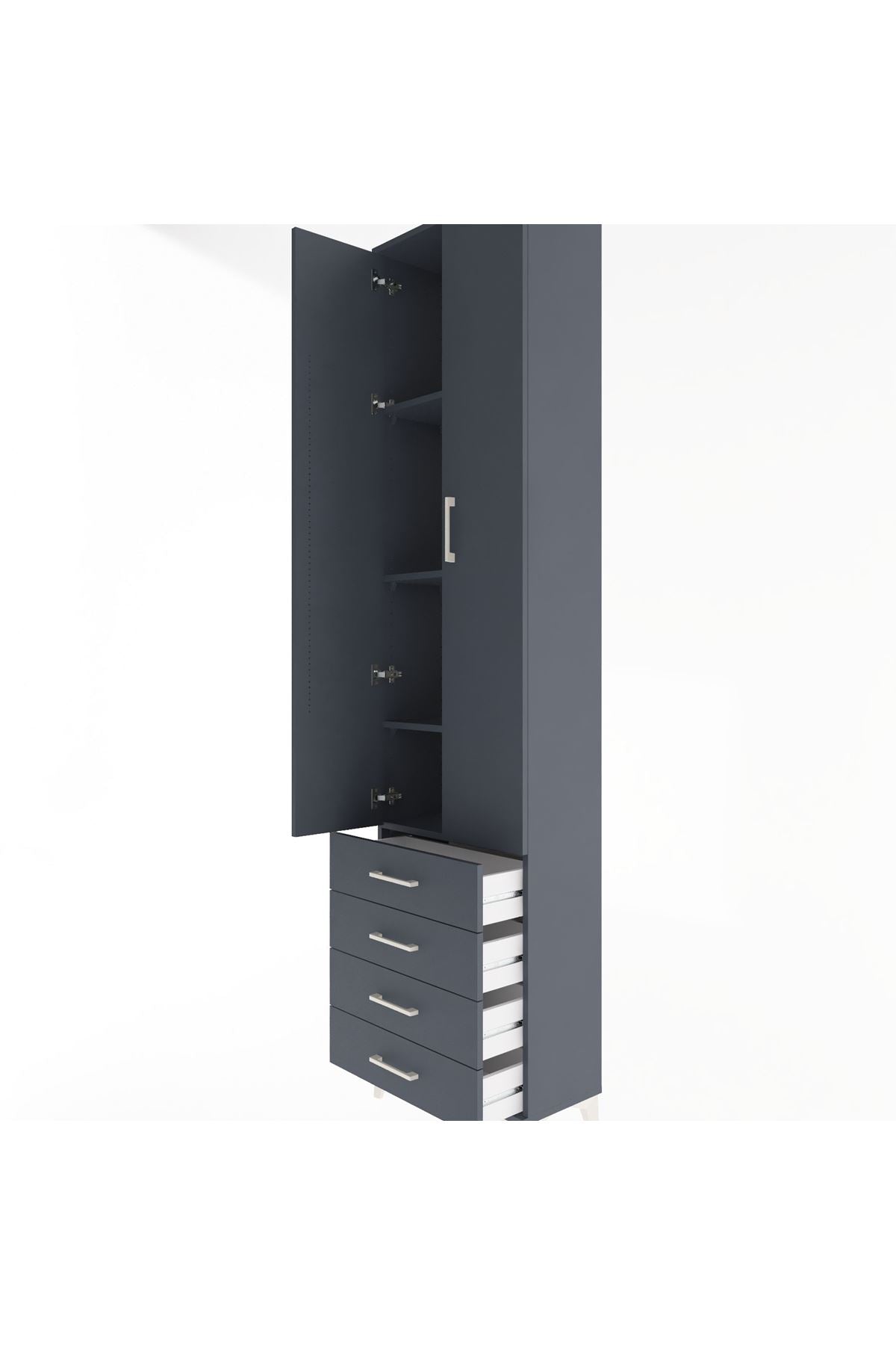 Arges Dolap 4 Raflı 4 Çekmeceli 2 Kapaklı 60x30x243 Antrasit-Antrasit