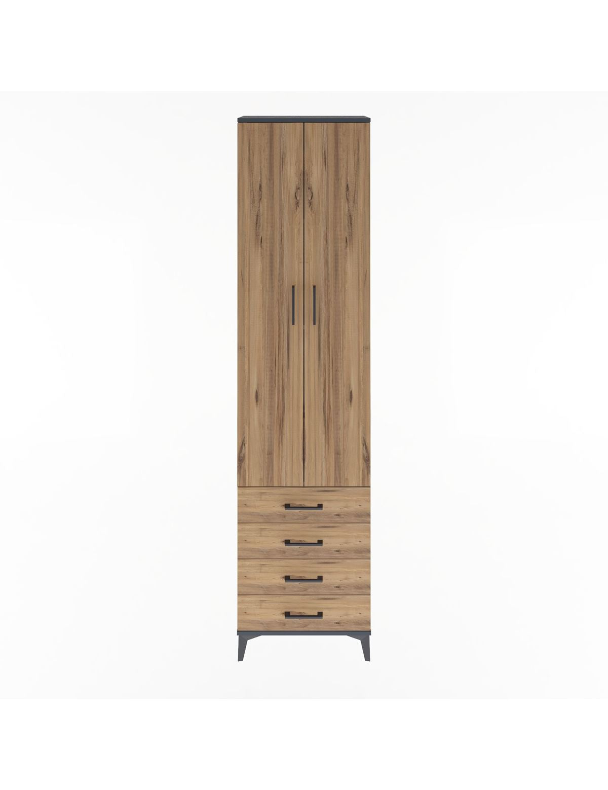 Arges Dolap 4 Raflı 4 Çekmeceli 2 Kapaklı 60x30x243 Antrasit-Çam