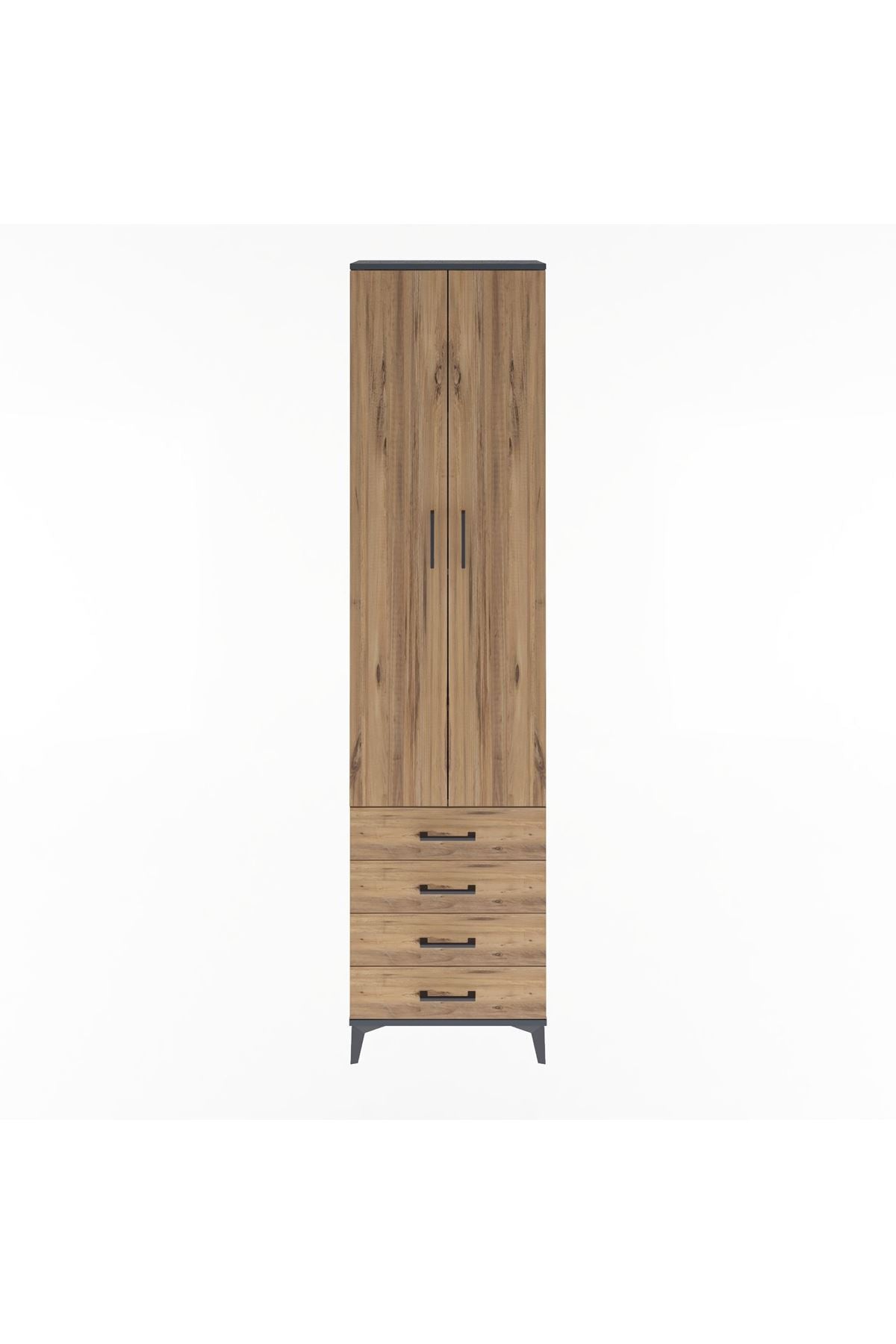 Arges Dolap 4 Raflı 4 Çekmeceli 2 Kapaklı 60x30x243 Antrasit-Çam
