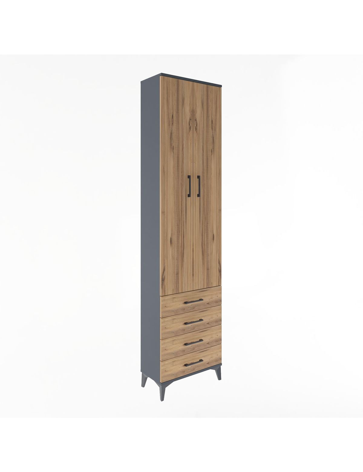 Arges Dolap 4 Raflı 4 Çekmeceli 2 Kapaklı 60x30x243 Antrasit-Çam