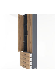 Arges Dolap 4 Raflı 4 Çekmeceli 2 Kapaklı 60x30x243 Antrasit-Çam