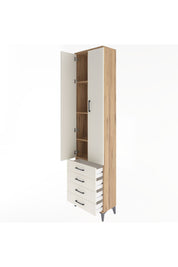 Arges Dolap 4 Raflı 4 Çekmeceli 2 Kapaklı 60x30x243 Çam-Aytaşı