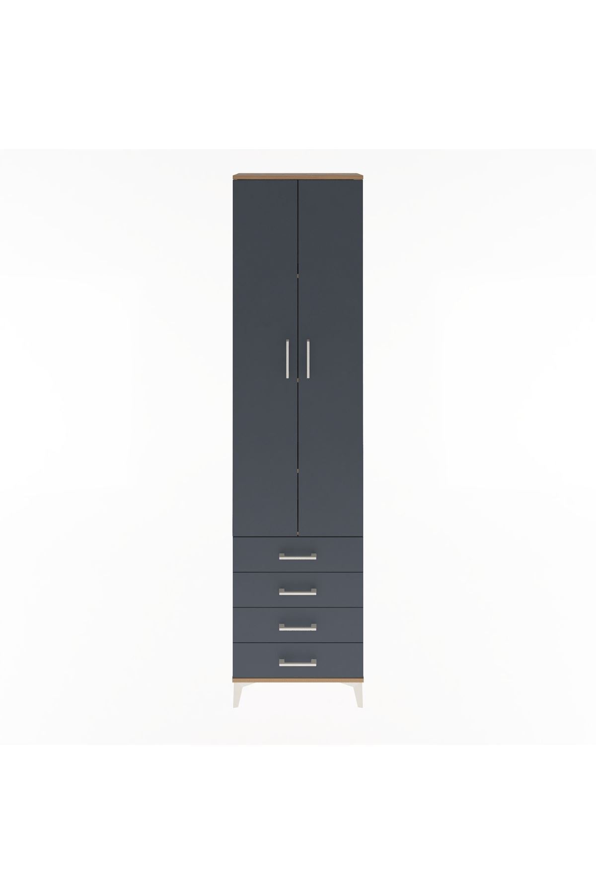 Arges Dolap 4 Raflı 4 Çekmeceli 2 Kapaklı 60x30x243 Çam-Antrasit