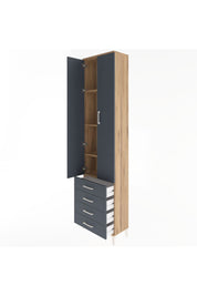 Arges Dolap 4 Raflı 4 Çekmeceli 2 Kapaklı 60x30x243 Çam-Antrasit