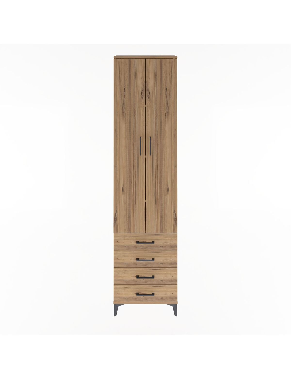 Arges Dolap 4 Raflı 4 Çekmeceli 2 Kapaklı 60x30x243 Çam-Çam