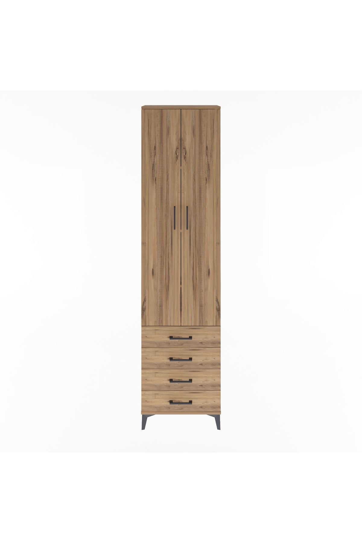 Arges Dolap 4 Raflı 4 Çekmeceli 2 Kapaklı 60x30x243 Çam-Çam