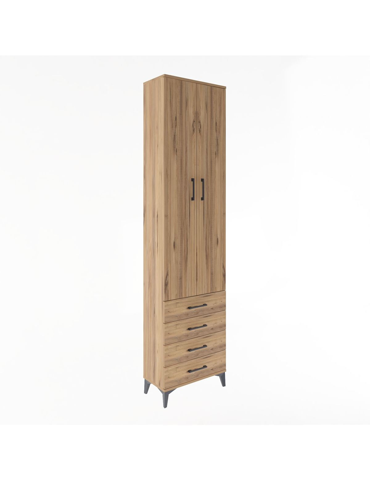 Arges Dolap 4 Raflı 4 Çekmeceli 2 Kapaklı 60x30x243 Çam-Çam