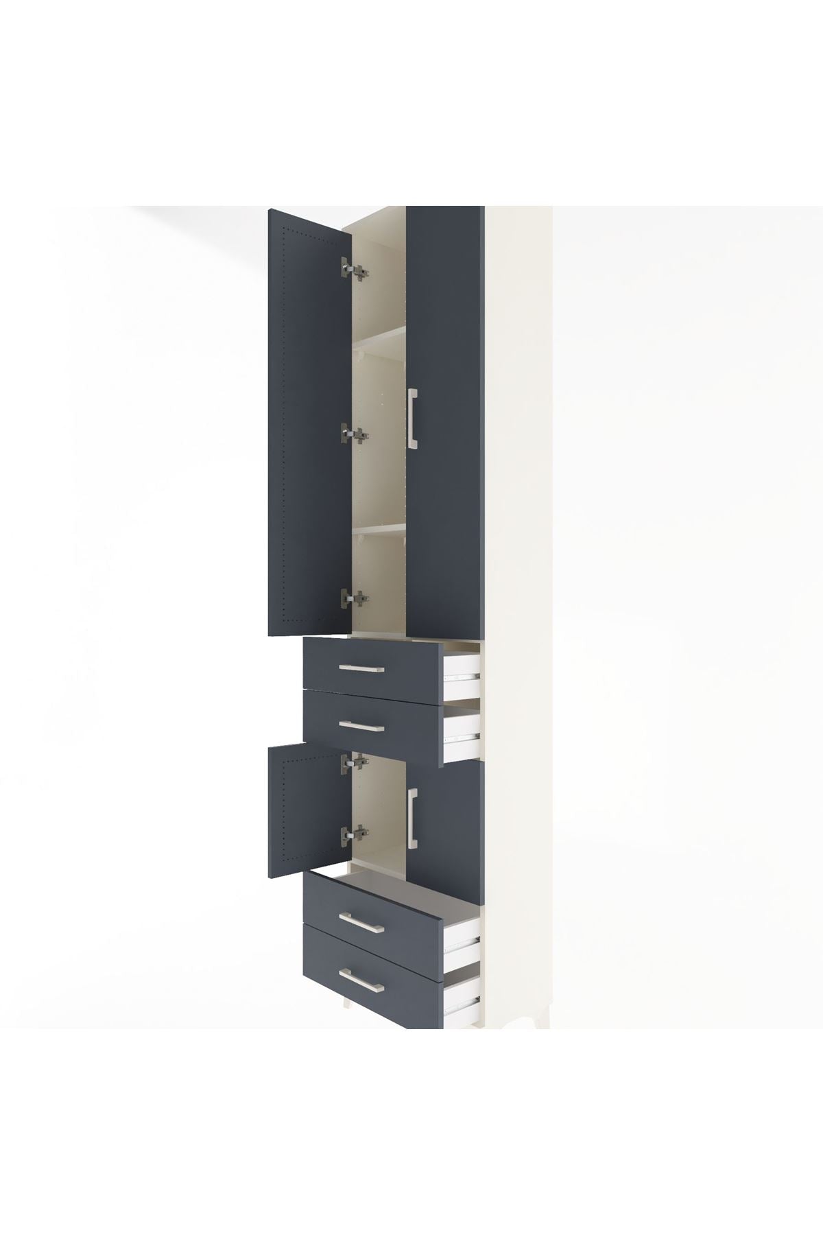 Arges Dolap 4 Raflı 4 Çekmeceli 4 Kapaklı 60x30x243 Aytaşı-Antrasit