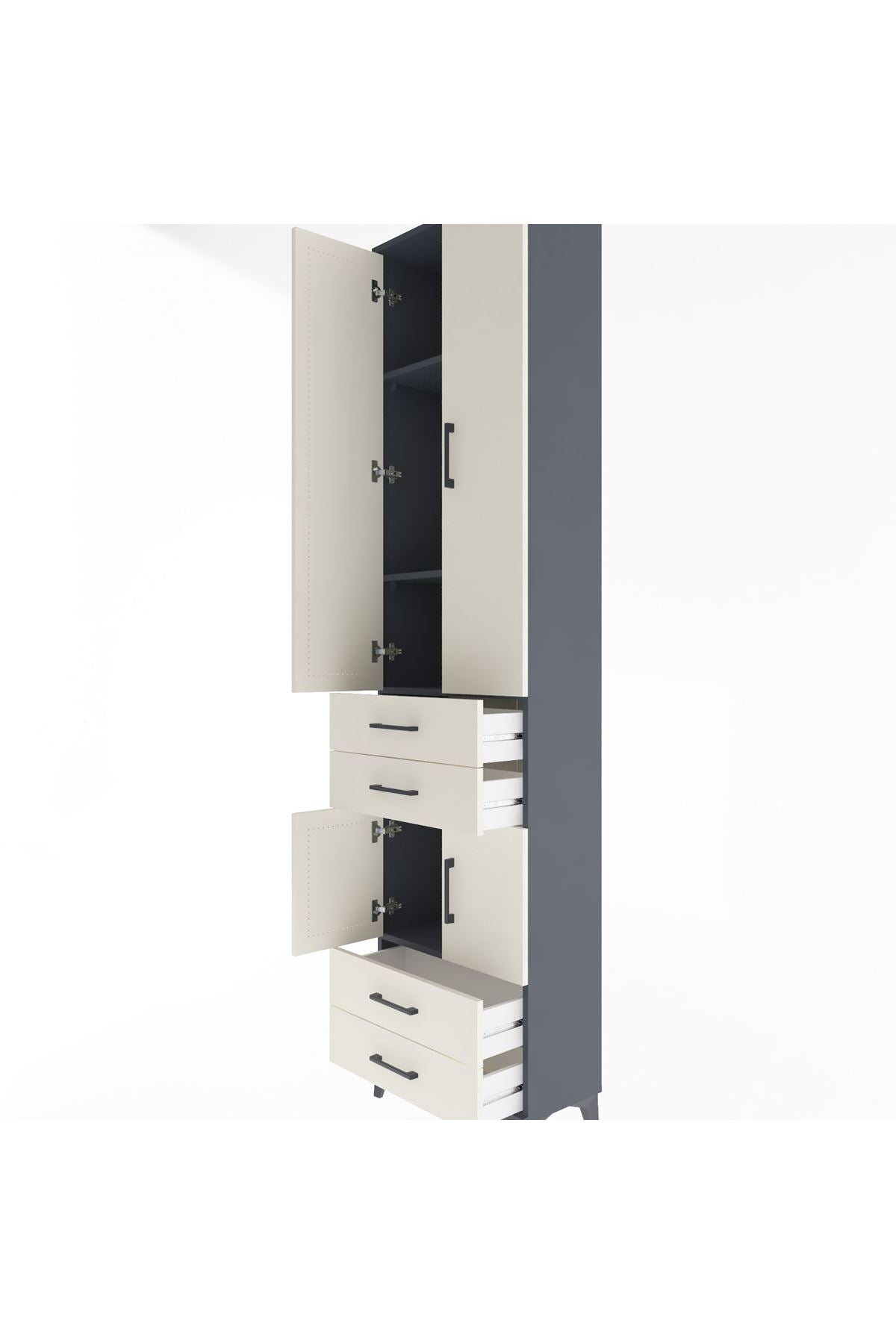 Arges Dolap 4 Raflı 4 Çekmeceli 4 Kapaklı 60x30x243 Antrasit-Aytaşı
