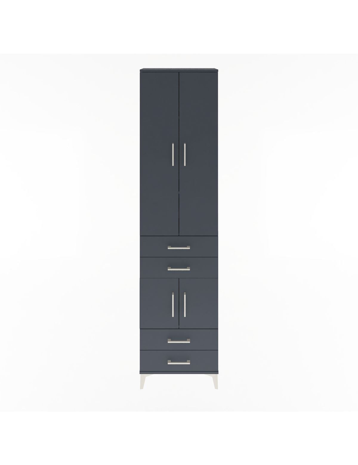 Arges Dolap 4 Raflı 4 Çekmeceli 4 Kapaklı 60x30x243 Antrasit-Antrasit