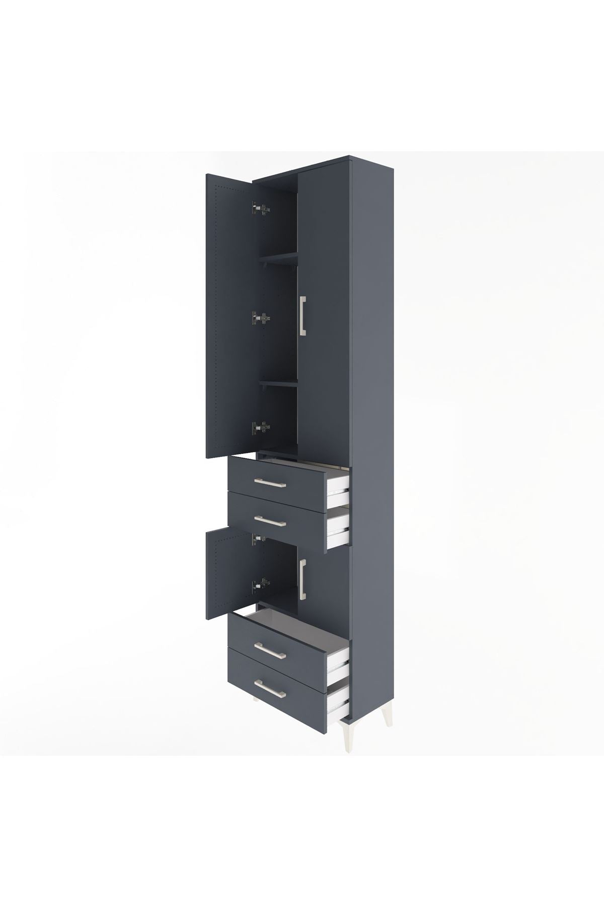 Arges Dolap 4 Raflı 4 Çekmeceli 4 Kapaklı 60x30x243 Antrasit-Antrasit