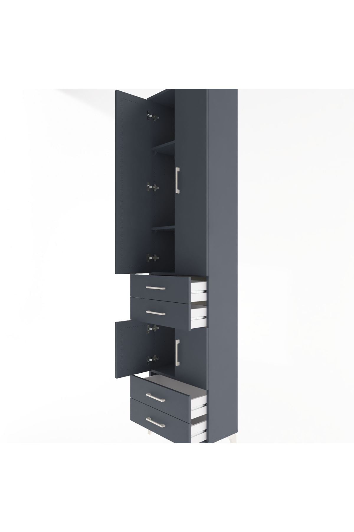 Arges Dolap 4 Raflı 4 Çekmeceli 4 Kapaklı 60x30x243 Antrasit-Antrasit
