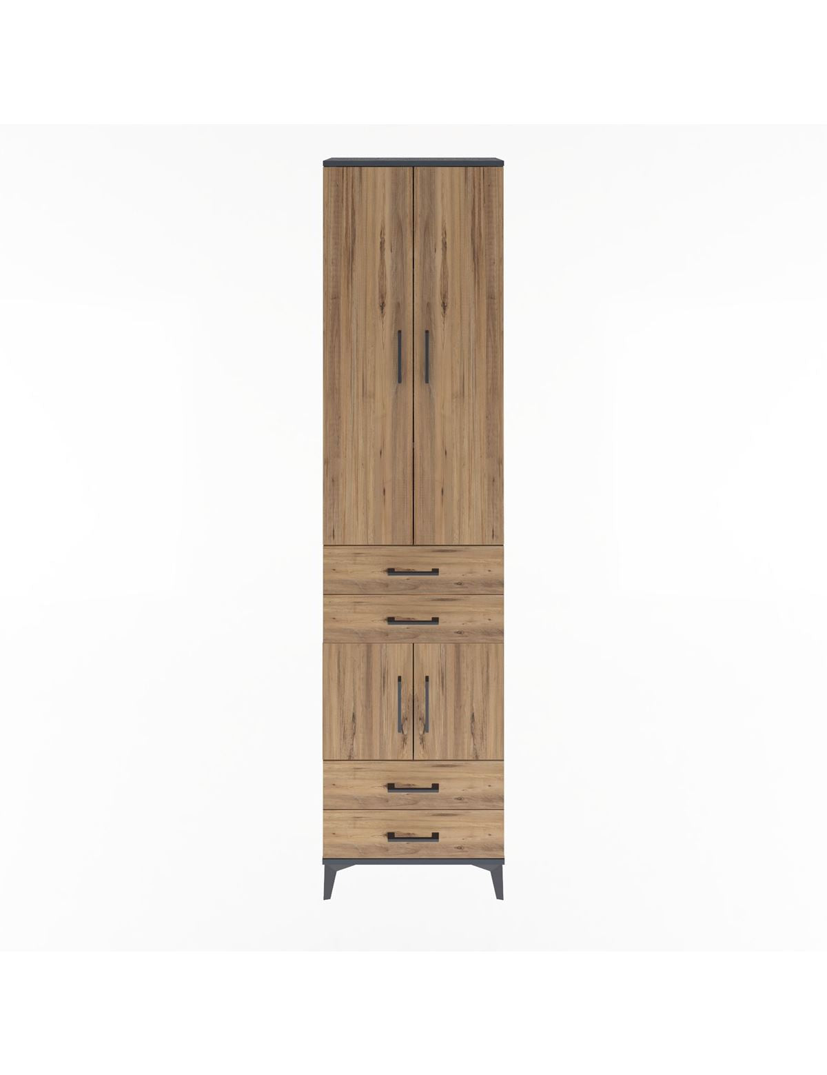 Arges Dolap 4 Raflı 4 Çekmeceli 4 Kapaklı 60x30x243 Antrasit-Çam