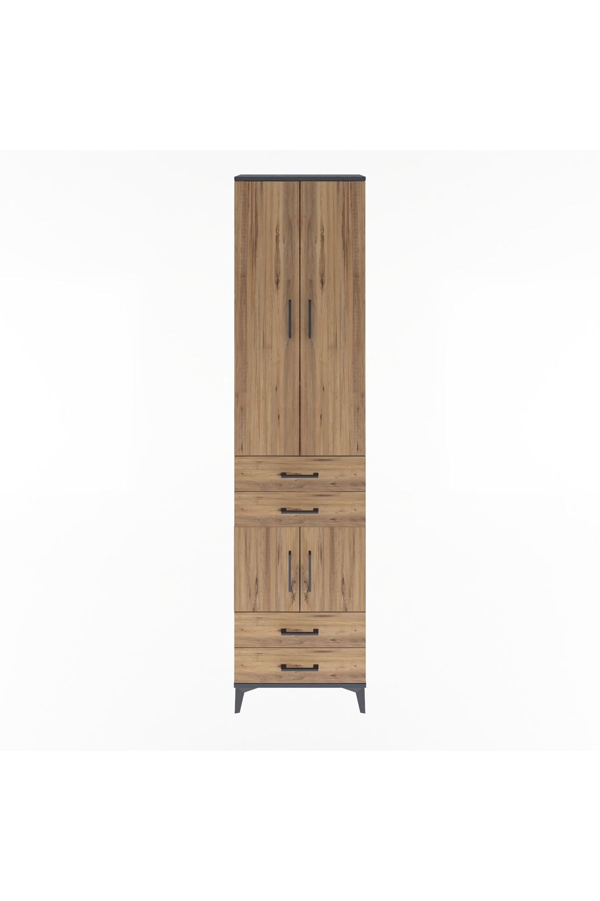 Arges Dolap 4 Raflı 4 Çekmeceli 4 Kapaklı 60x30x243 Antrasit-Çam