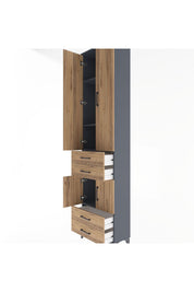 Arges Dolap 4 Raflı 4 Çekmeceli 4 Kapaklı 60x30x243 Antrasit-Çam