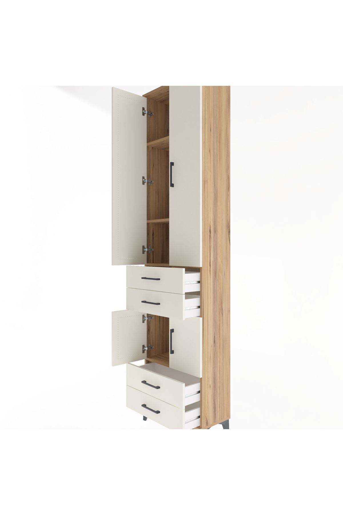 Arges Dolap 4 Raflı 4 Çekmeceli 4 Kapaklı 60x30x243 Çam-Aytaşı