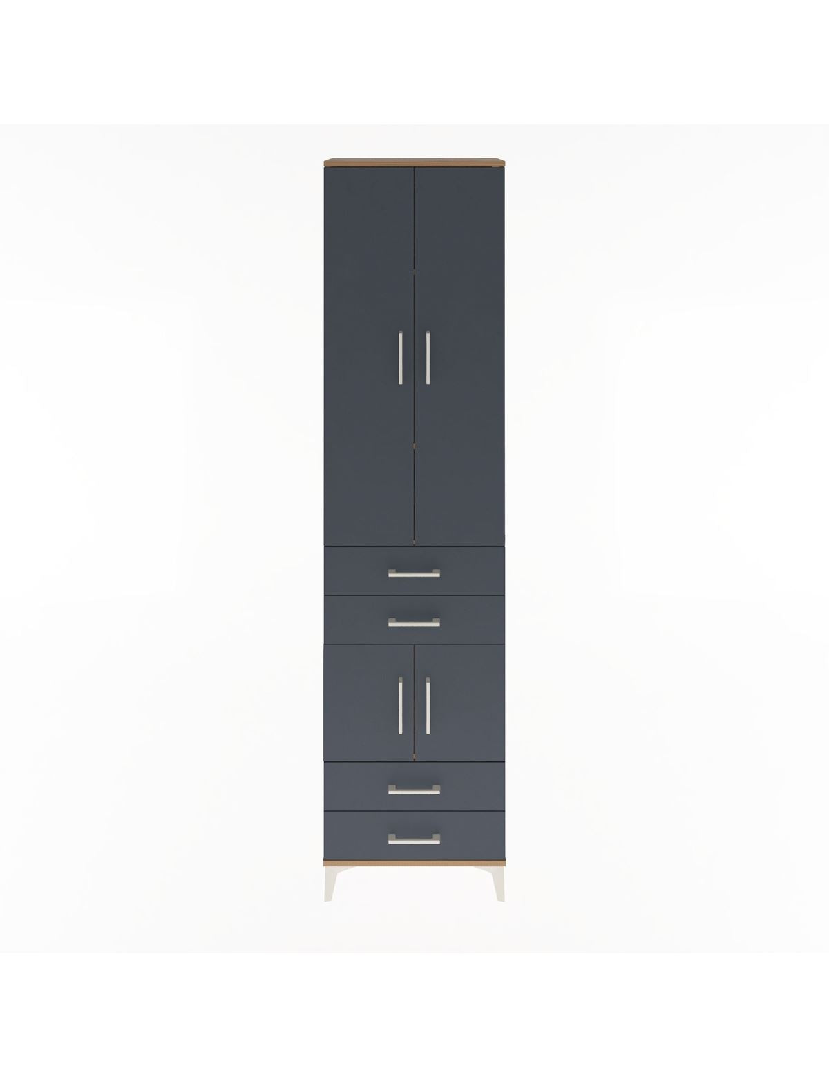 Arges Dolap 4 Raflı 4 Çekmeceli 4 Kapaklı 60x30x243 Çam-Antrasit