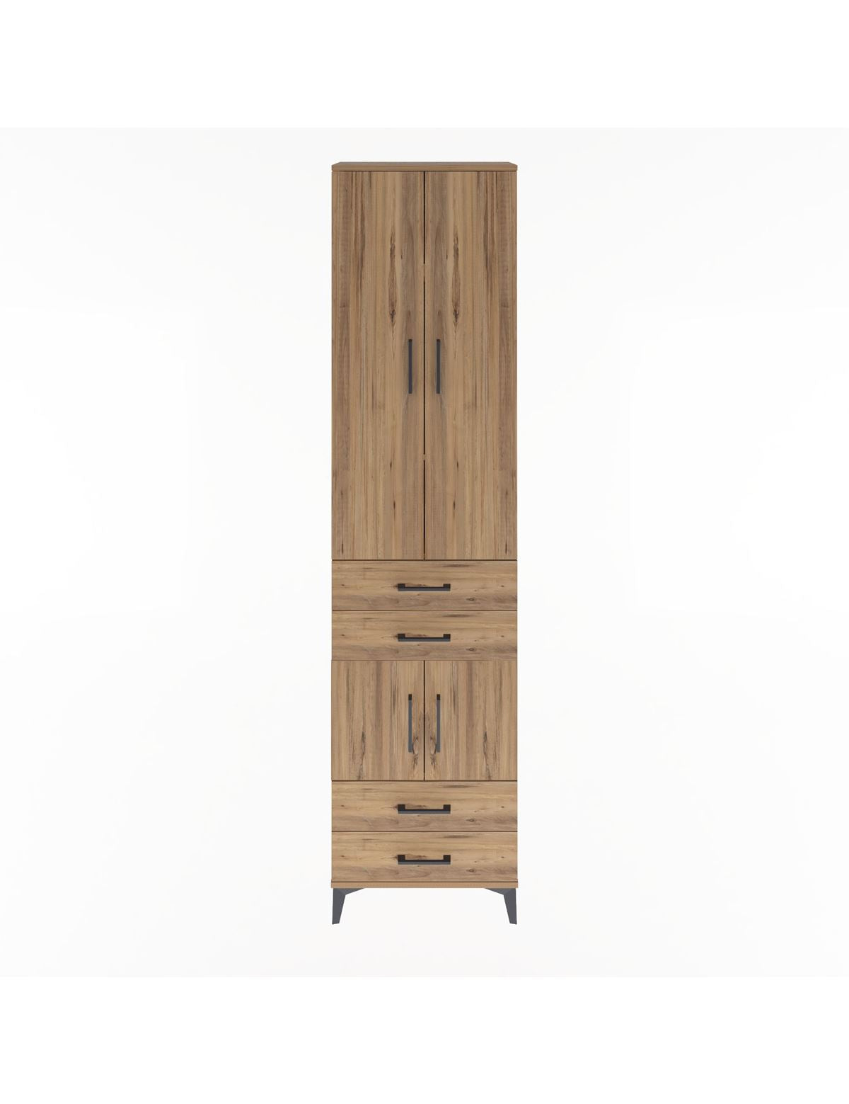 Arges Dolap 4 Raflı 4 Çekmeceli 4 Kapaklı 60x30x243 Çam-Çam