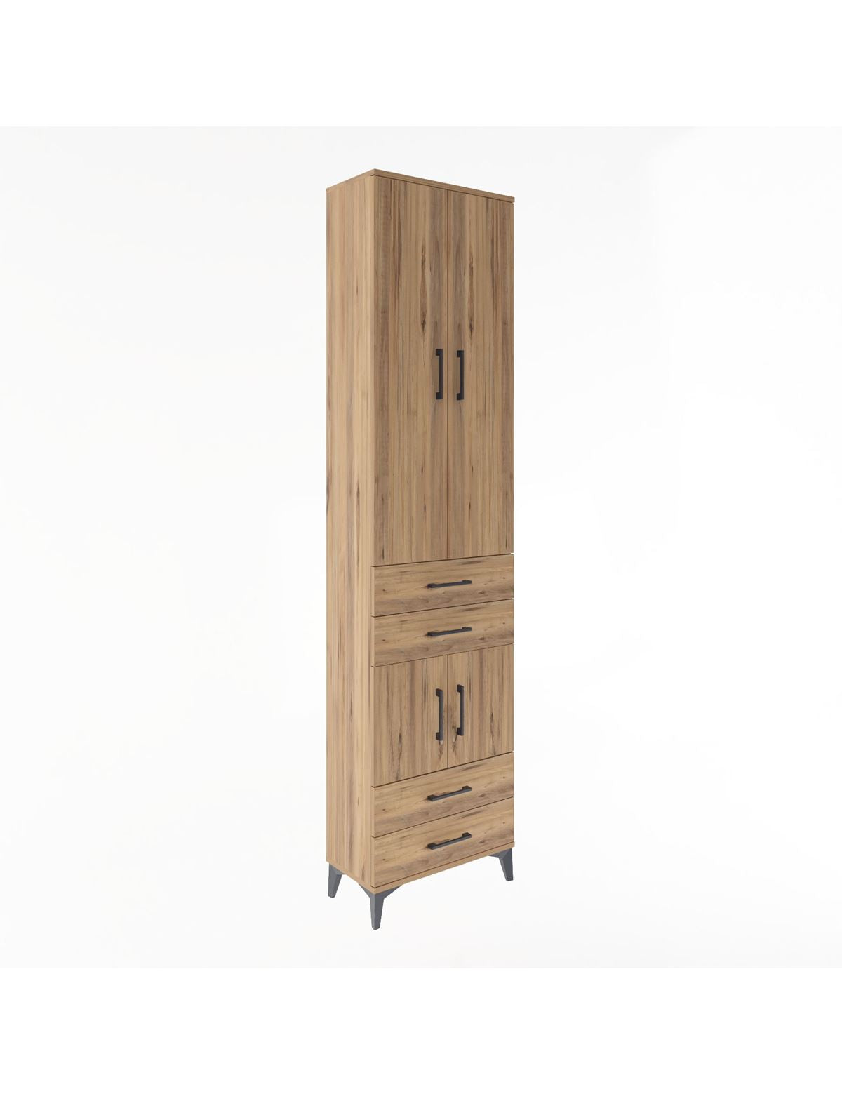 Arges Dolap 4 Raflı 4 Çekmeceli 4 Kapaklı 60x30x243 Çam-Çam