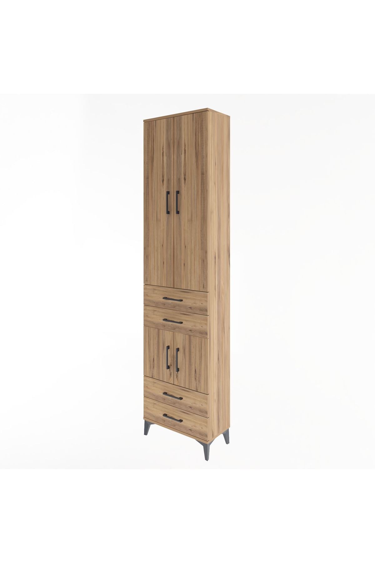 Arges Dolap 4 Raflı 4 Çekmeceli 4 Kapaklı 60x30x243 Çam-Çam